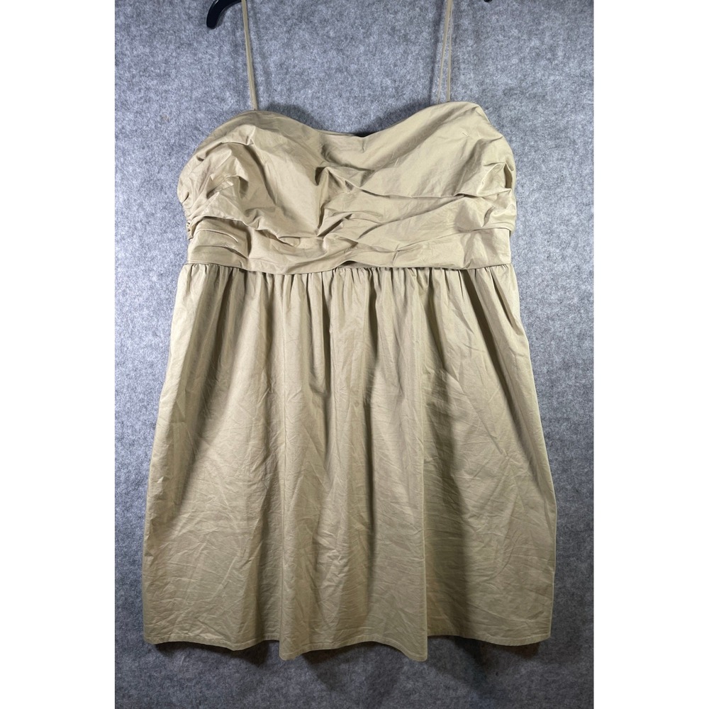 Express‎ Khaki Tan Ruched Sweetheart Neck Smocked Back Strappy Mini Dress XL